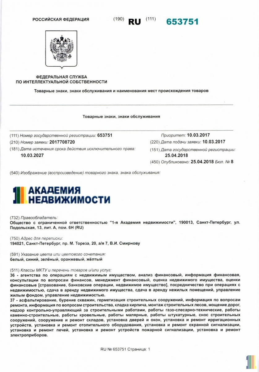 �������� ���� 1-� �������� ������������